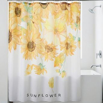 Sunflower Pattern Shower Curtain Sets, Boho Floral Shower Curtain with 12 Hooks, Waterproof Fabric