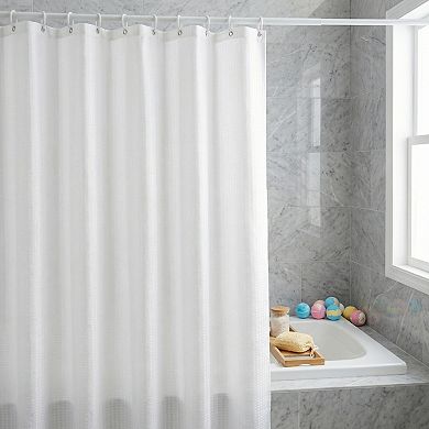Waffle Weave Solid Shower Curtain, Modern Waterproof Fabric Shower Curtain Sets with 12 Hooks