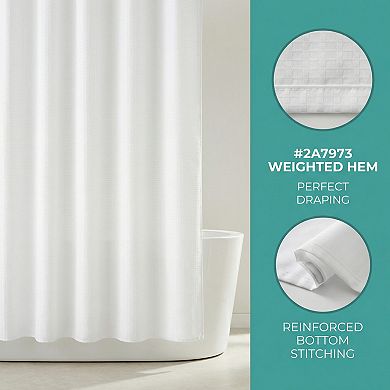 Waffle Weave Solid Shower Curtain, Modern Waterproof Fabric Shower Curtain Sets with 12 Hooks