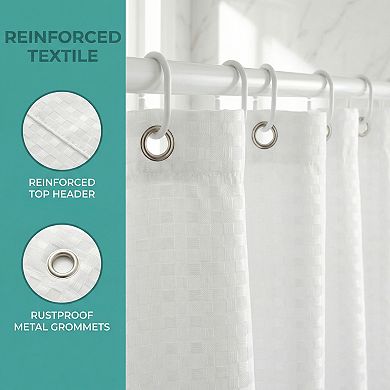 Waffle Weave Solid Shower Curtain, Modern Waterproof Fabric Shower Curtain Sets with 12 Hooks