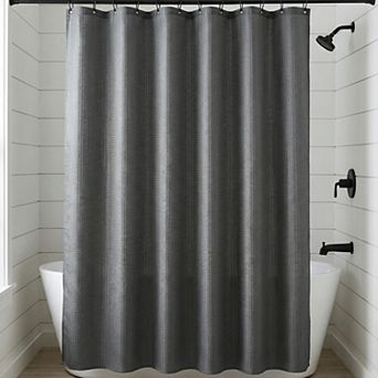 Waffle Weave Solid Shower Curtain, Modern Waterproof Fabric Shower Curtain Sets with 12 Hooks