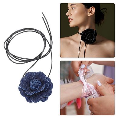 43.31 Inch Versatile Denim Flower Tie-Down Choker 1Pc