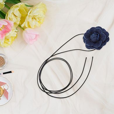 43.31 Inch Versatile Denim Flower Tie-Down Choker 1Pc
