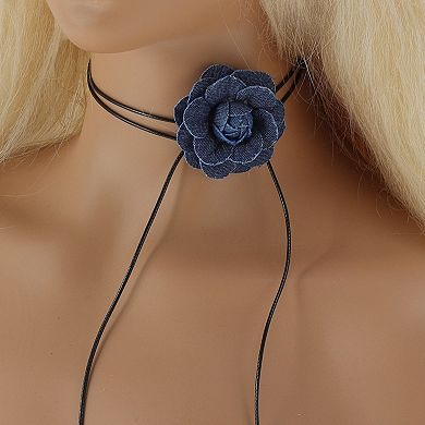 43.31 Inch Versatile Denim Flower Tie-Down Choker 1Pc