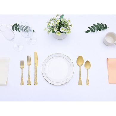 30 Piece Floral Stainless Steel Flatware Set for 6, Modern Cutlery Set for Dinner
