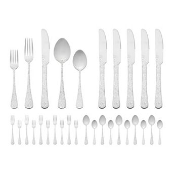 30 pc Floral Stainless Steel Flatware Set for 6, Modern Cutlery Set for Dinner