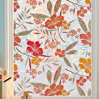 Flowers Window Film No Glue Privacy for Glass Sticker Static Cling Decor 1 Sheet 39.4 x 17.7 inch