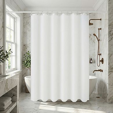 Solid Color Polyester Shower Curtain Set with 12 Hooks, Water Repellent Fabric Bath Curtain for Home