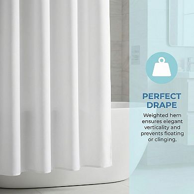 Solid Color Polyester Shower Curtain Set with 12 Hooks, Water Repellent Fabric Bath Curtain for Home