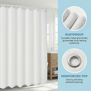 Solid Color Polyester Shower Curtain Set with 12 Hooks, Water Repellent Fabric Bath Curtain for Home