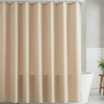 Solid Color Polyester Shower Curtain Set with 12 Hooks, Water Repellent Fabric Bath Curtain for Home