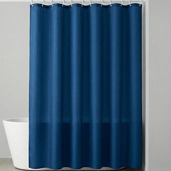 Solid Color Polyester Shower Curtain Set with 12 Hooks, Water Repellent Fabric Bath Curtain for Home