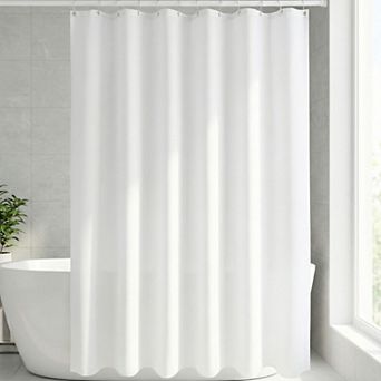 Solid Color Polyester Shower Curtain Set with 12 Hooks, Water Repellent Fabric Bath Curtain for Home
