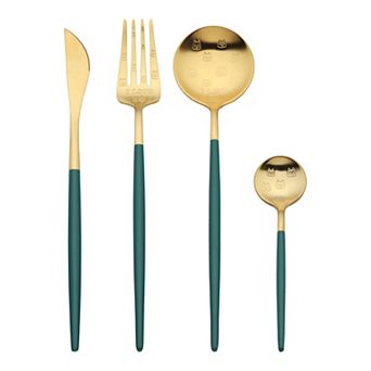 4 pc Silverware Set, Stainless Steel Dog Floral Flatware Set for 1, Set Includes Knife Fork Spoon