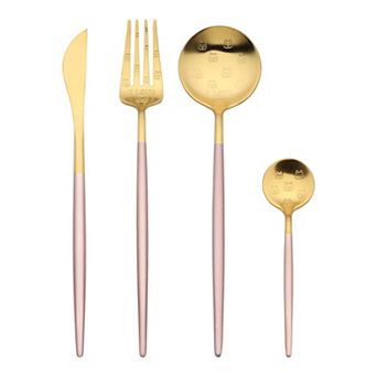 4 pc Silverware Set, Stainless Steel Dog Floral Flatware Set for 1, Set Includes Knife Fork Spoon