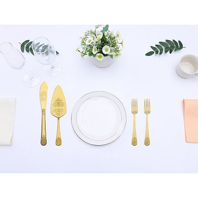 4 Piece Silverware Set, Stainless Steel Flatware with Texture, Includes Knife, Pie Spatula, Fork