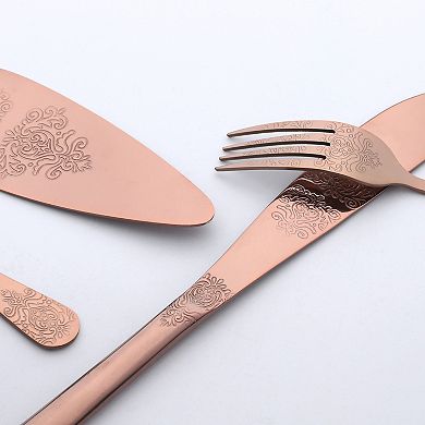 4 Piece Silverware Set, Stainless Steel Flatware with Texture, Includes Knife, Pie Spatula, Fork