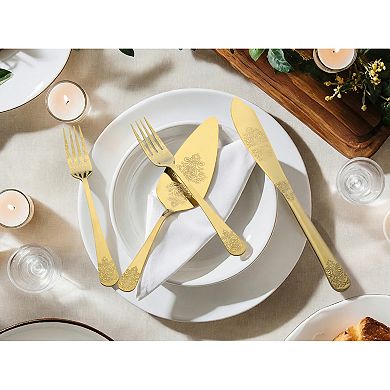 4 Piece Silverware Set, Stainless Steel Flatware with Texture, Includes Knife, Pie Spatula, Fork