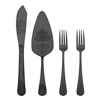 4 pc Silverware Set, Stainless Steel Flatware with Texture, Includes Knife, Pie Spatula, Fork