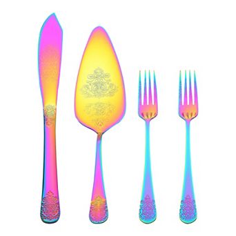 4 pc Silverware Set, Stainless Steel Flatware with Texture, Includes Knife, Pie Spatula, Fork