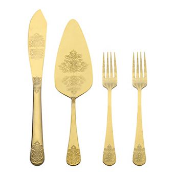 4 pc Silverware Set, Stainless Steel Flatware with Texture, Includes Knife, Pie Spatula, Fork