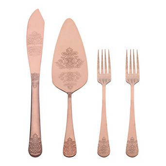 4 pc Silverware Set, Stainless Steel Flatware with Texture, Includes Knife, Pie Spatula, Fork