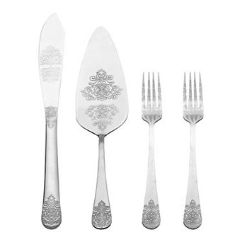 4 pc Silverware Set, Stainless Steel Flatware with Texture, Includes Knife, Pie Spatula, Fork