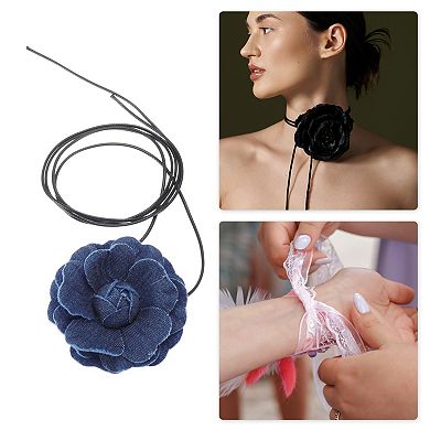 Versatile Denim Flower Tie-Down Choker Necklace 1Pc 47.24 Inch