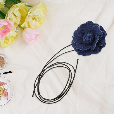 Versatile Denim Flower Tie-Down Choker Necklace 1Pc 47.24 Inch