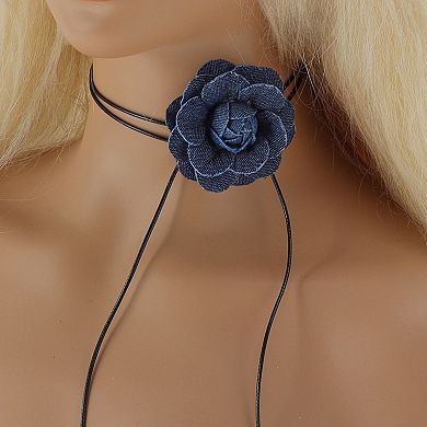 Versatile Denim Flower Tie-Down Choker Necklace 1Pc 47.24 Inch