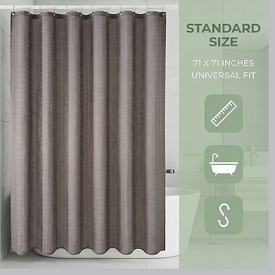 Plaid Textured Shower Curtain Sets, Modern Weighted Bath Curtain with 12 Hooks for Bathroom Decor