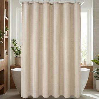 Plaid Textured Shower Curtain Sets, Modern Weighted Bath Curtain with 12 Hooks for Bathroom Decor