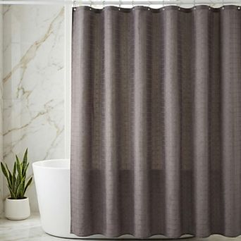 Plaid Textured Shower Curtain Sets, Modern Weighted Bath Curtain with 12 Hooks for Bathroom Decor