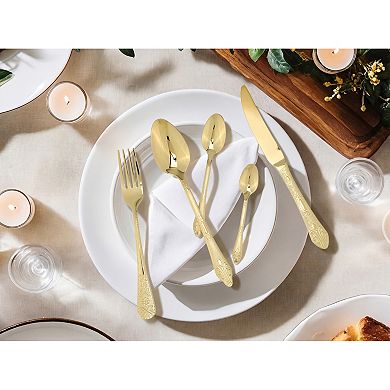 20 Piece Silverware Set Stainless Steel Floral Flatware Set for 4 Modern Cutlery Set