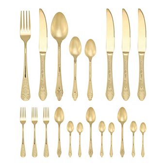 20 pc Silverware Set Stainless Steel Floral Flatware Set for 4 Modern Cutlery Set