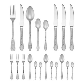 20 pc Silverware Set Stainless Steel Floral Flatware Set for 4 Modern Cutlery Set