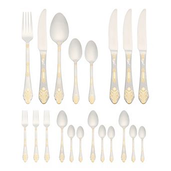 20 pc Silverware Set Stainless Steel Floral Flatware Set for 4 Modern Cutlery Set