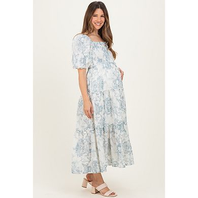 Maternity Vintage Floral Puff Sleeve Tiered Maxi Dress