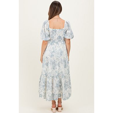 Maternity Vintage Floral Puff Sleeve Tiered Maxi Dress