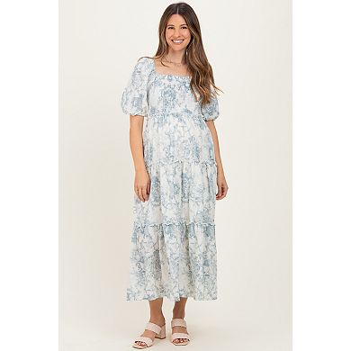 Maternity Vintage Floral Puff Sleeve Tiered Maxi Dress