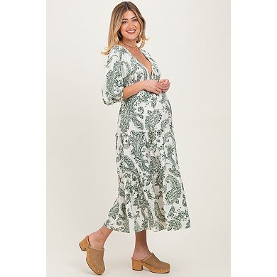 Maternity Damask Smocked Ruffle Tier Midi Dresses