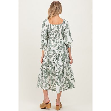 Maternity Damask Smocked Ruffle Tier Midi Dresses