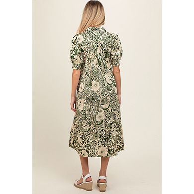 Maternity Floral Collared Tiered Midi Dress