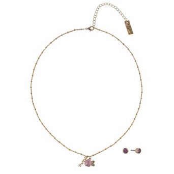Hallmark Mother's Day Gold Tone Nana Rose Pendant Necklace and Earring Set