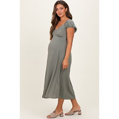 Maternity Button Accent Front Slit Midi Dress