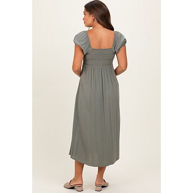 Maternity Button Accent Front Slit Midi Dress