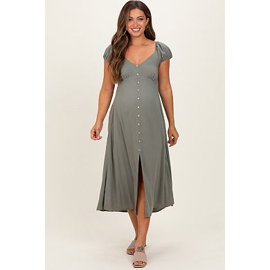 Maternity Button Accent Front Slit Midi Dress