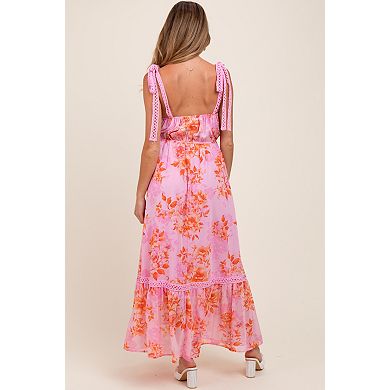 Maternity Floral Shoulder Tie Tiered Maxi Dress