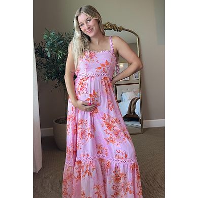 Maternity Floral Shoulder Tie Tiered Maxi Dress