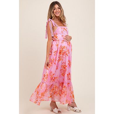 Maternity Floral Shoulder Tie Tiered Maxi Dress